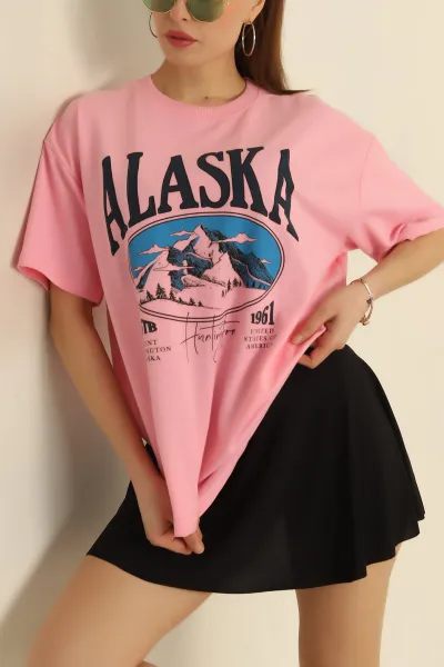 Pembe İki İp Bayan Baskılı Tişört 248855