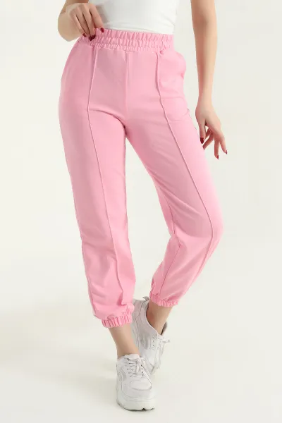 Pembe İki İp Bel ve Paça Lastikli Eşofman Altı 341631