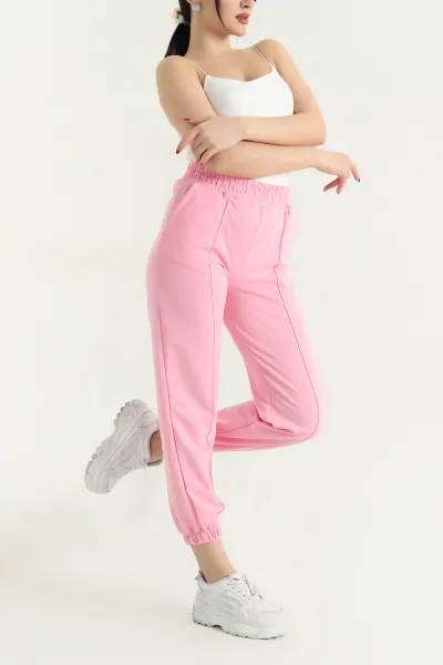 Pembe İki İp Bel ve Paça Lastikli Eşofman Altı 341631