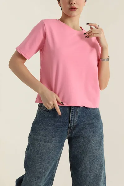 Pembe İki İp Bisiklet Yaka Kadın Tişört 424629