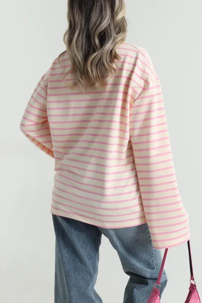 Pembe İki İp Çizgili Kadın Sweat 490509