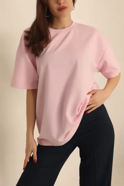 Pembe İki İp Oversize Bayan Tişört 234378