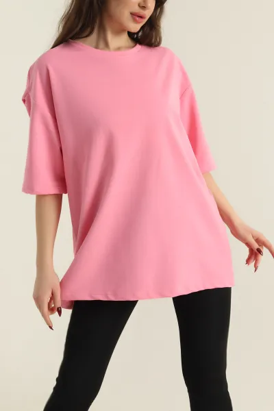 Pembe İki İp Salaş Kadın Tişört 421603