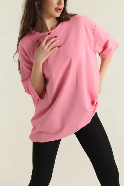 Pembe İki İp Salaş Kadın Tişört 421603