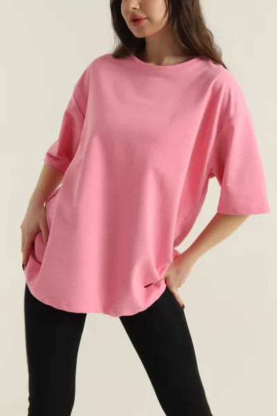 Pembe İki İp Salaş Kadın Tişört 421603