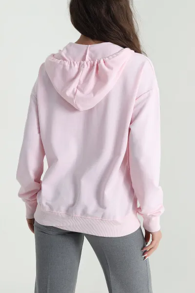 Pembe İki İplik Kapşonlu Kadın Hırka 481489