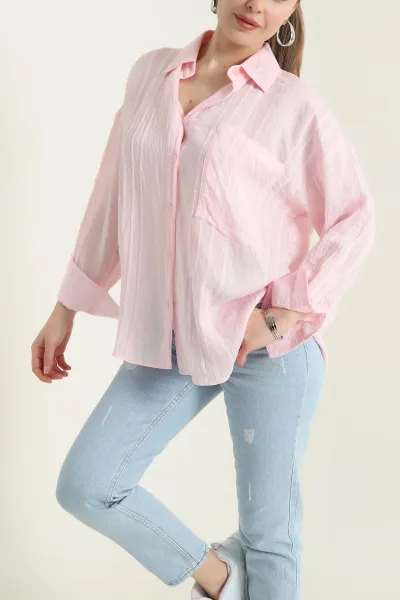 Pembe İnce Tencel Buket Kadın Gömlek 432571