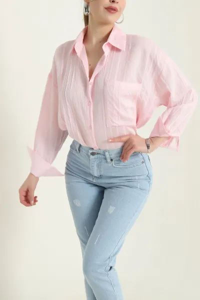 Pembe İnce Tencel Buket Kadın Gömlek 432571
