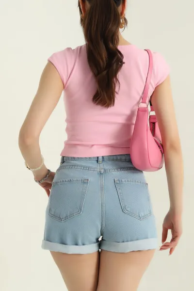 Pembe İnterlok Kolsuz Kayık Yaka Kadın Crop 373894