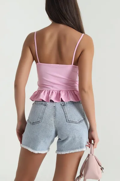 Pembe İp Askılı Kadın Yazlık Scuba Kadın Bluz 476034