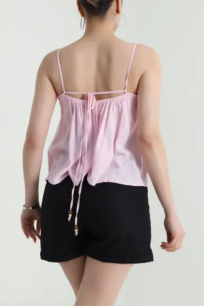 Pembe İp Askılı Nakışlı Kraş Kadın Bluz 473124
