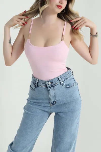 Pembe İp Askılı Scuba Kadın Zıbın Bluz 473106