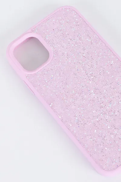 Pembe İPhone 15 Pro Uyumlu Taş Detaylı Glare Serisi Sert Slikon Telefon Kılıfı 390874