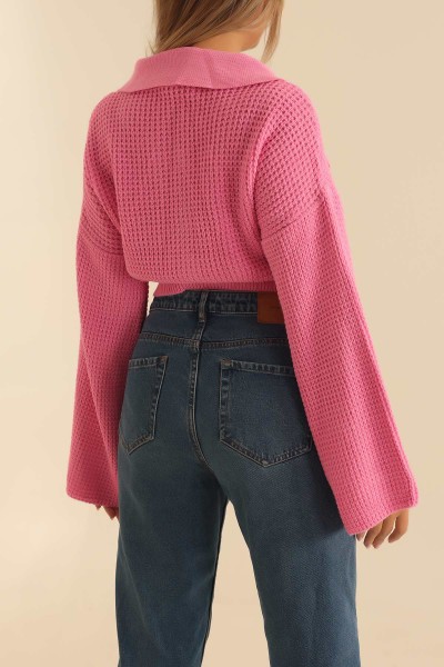 Pembe İspanyol Kol Triko Hırka 204835