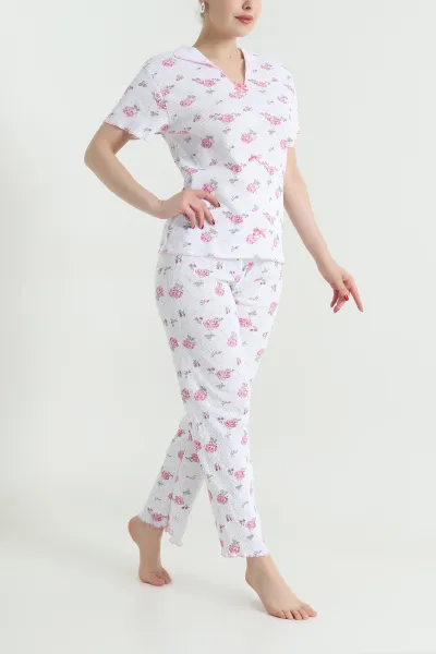 Pembe Jakarlı Fiyonklu Kadın Pijama Takımı 466700