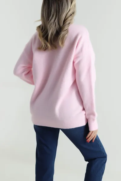 Pembe Jazz Bisiklet Yaka Kadın Kazak 485320