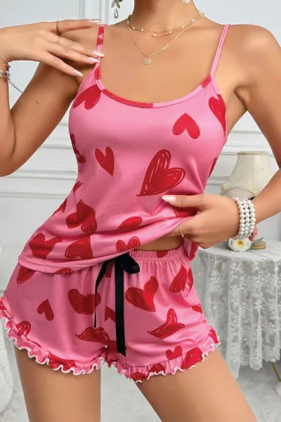 Pembe Kadın Şortlu Pijama Takımı 476818