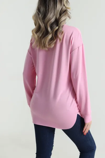Pembe Kalp Baskılı Kristal Kadın Sweat Tunik 485621