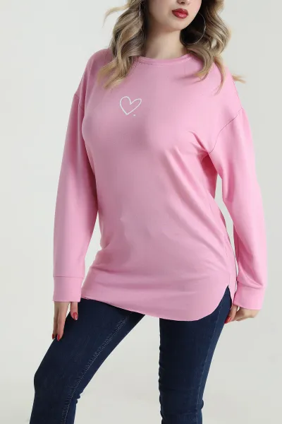 Pembe Kalp Baskılı Kristal Kadın Sweat Tunik 485621