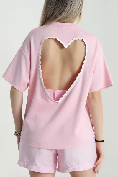 Pembe Kalp Detay Oysho Kadın Tişört 471429