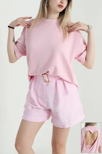 Pembe Kalp Detay Oysho Kadın Tişört 471429