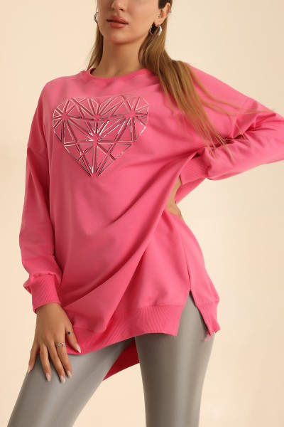 Pembe Kalp Gofre Baskılı Sweat 214404