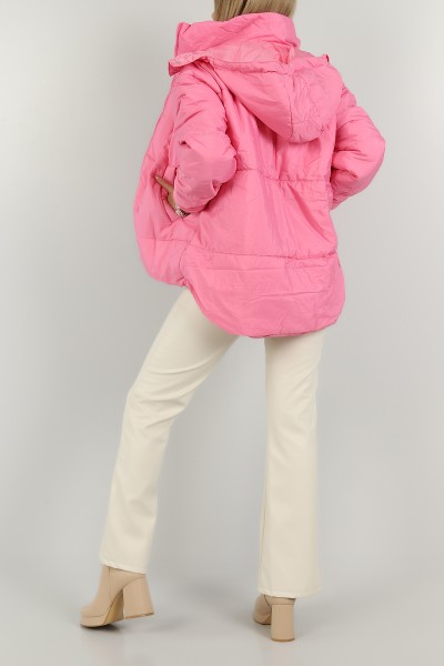 Pembe Kapüşonlu Bayan Mont 144227