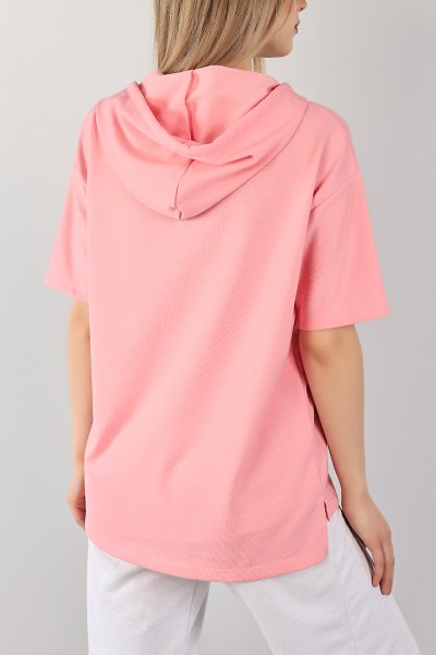 Pembe Kapüşonlu Bayan Tişört 101669