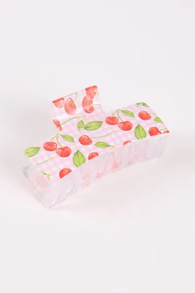 Pembe Kare Model  Kiraz Baskılı Mandal Toka 464501