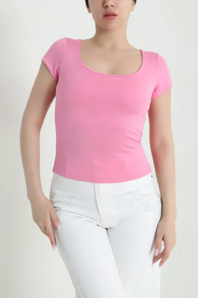 Pembe Kare Yaka Oysho Kadın Tişört 459346