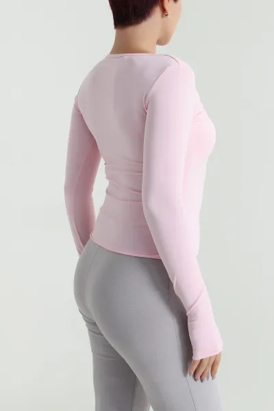 Pembe Kare Yaka Scuba Kadın Bluz 483677