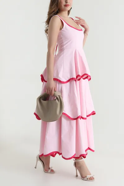Pembe Katlı Poplin Kadın Elbise 480638