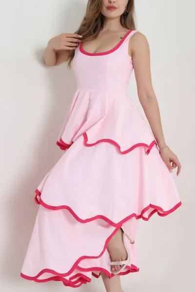 Pembe Katlı Poplin Kadın Elbise 480638
