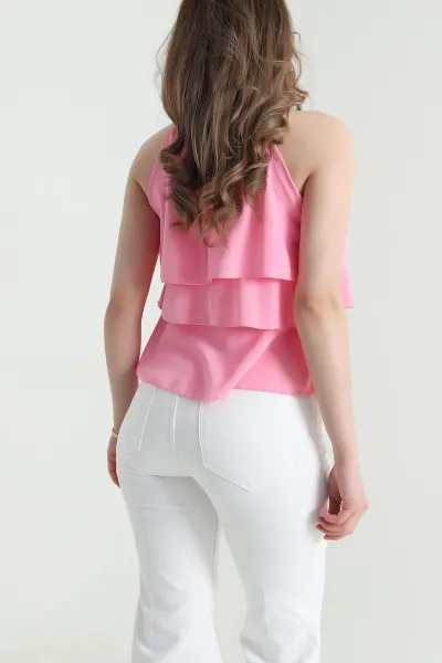 Pembe Katlı Sunshine Kumaş Kadın Bluz 463189