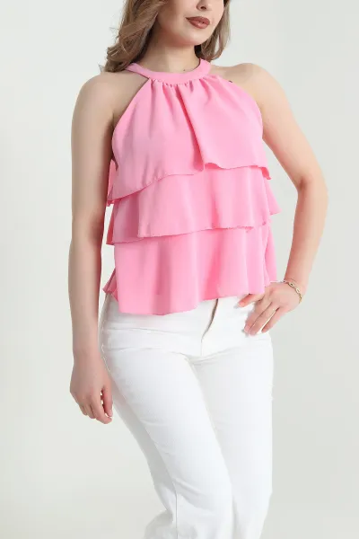 Pembe Katlı Sunshine Kumaş Kadın Bluz 463189