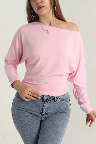 Pembe Kayık Yaka Modal Kadın Bluz 409798