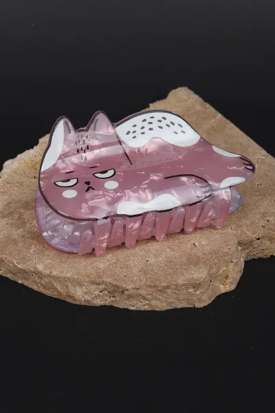 Pembe Kedi Figürlü Kemik Toka 307826