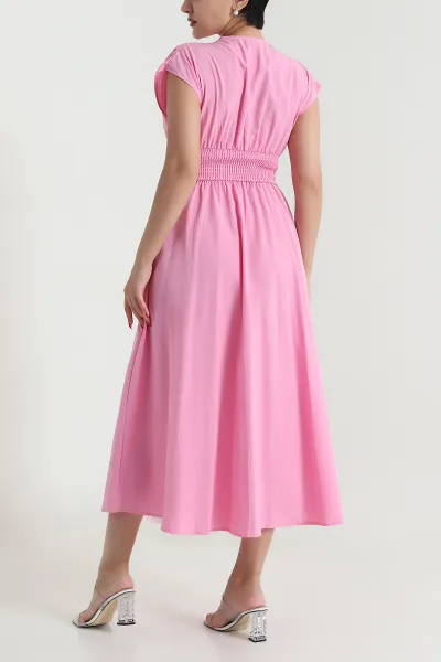 Pembe Kemer Detay Poplin Kadın Elbise 478148