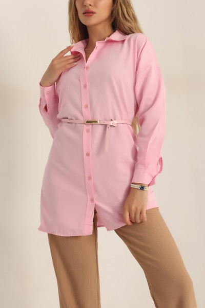 Pembe Kemerli Dokuma Gömlek Tunik 188895