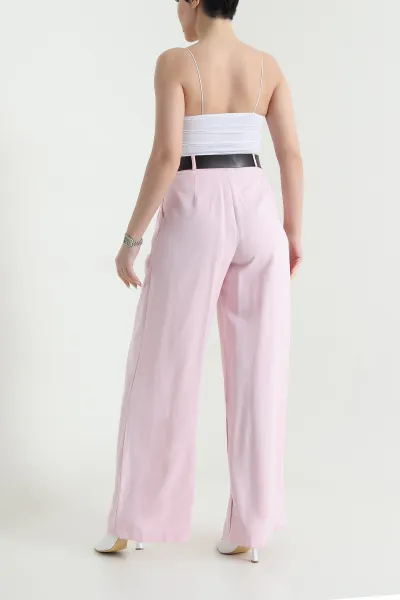 Pembe Kemerli Kadın Diagonal Modal Salaş Pantolon 447817