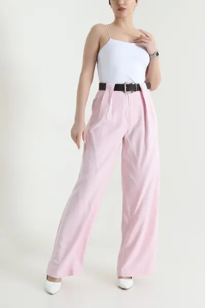 Pembe Kemerli Kadın Diagonal Modal Salaş Pantolon 447817