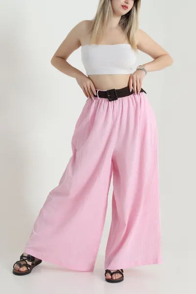 Pembe Kemerli Krinkıl Kadın Pantolon 470058