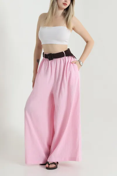 Pembe Kemerli Krinkıl Kadın Pantolon 470058