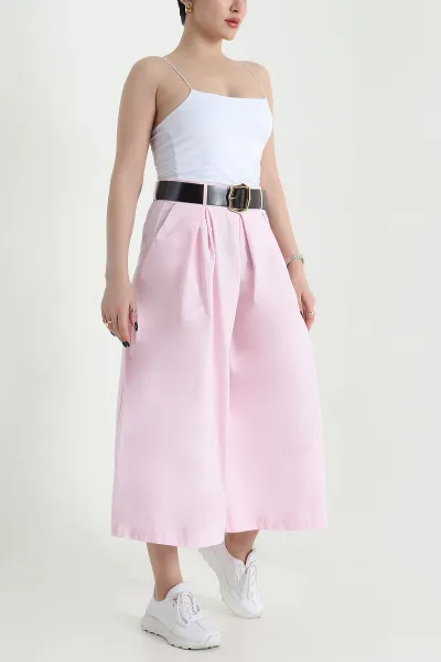 Pembe Kemerli Salaş Terikoton Kadın Pantolon 453056