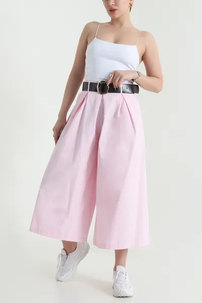 Pembe Kemerli Salaş Terikoton Kadın Pantolon 453056