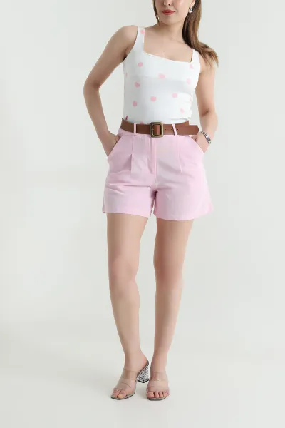 Pembe Kemerli Terni Kadın Şort 466031