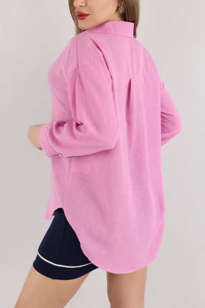 Pembe Keten Bayan Gömlek 166770