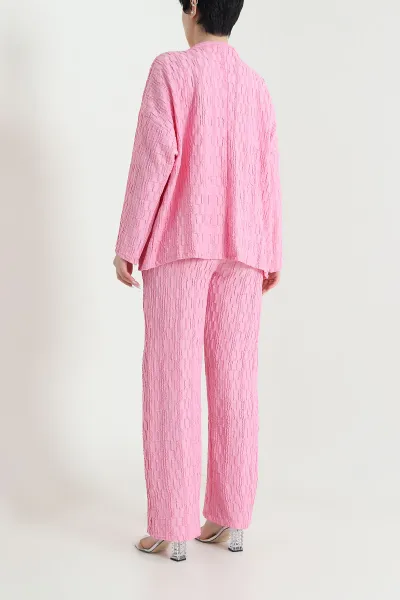 Pembe Kimono Pantolon Gofre Kadın İkili Takım 458357