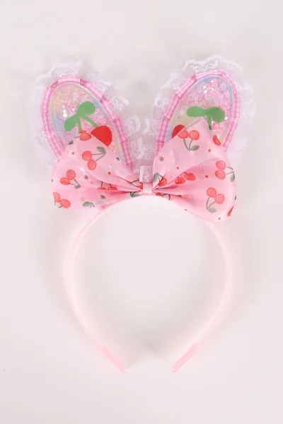 Pembe Kiraz Desen İçi Pullu Kız Çocuk Taç 463703