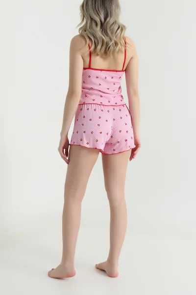 Pembe Kiraz Desenli Kadın Şortlu Pijama Takımı 466360